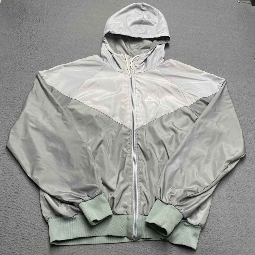 Vintage Nike Jacket Mens Large Gray Colorblock Hooded Full Zip Windbreaker 90s